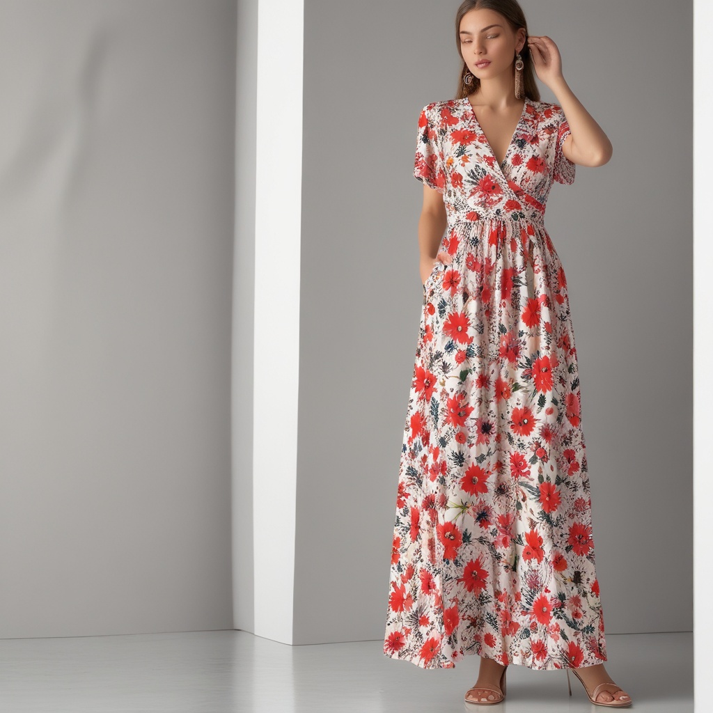 Ankle length dress with floral print
